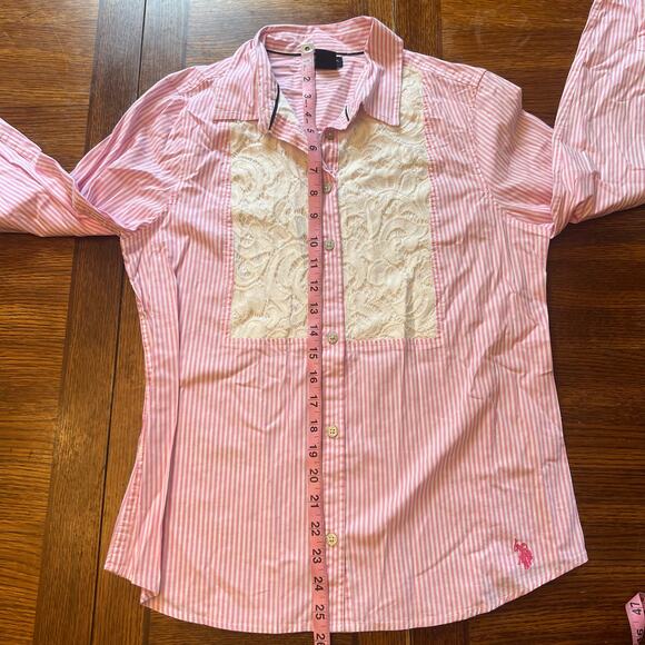 U.S. Polo Assn. Pink Pinstripe Lace Button Down Shirt M - Picture 12 of 13